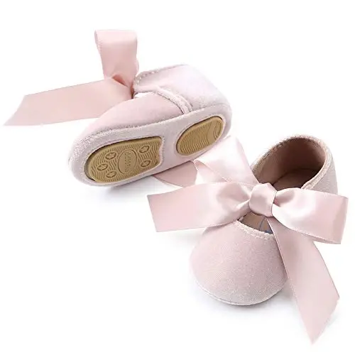 Baby Girls Mary Jane Flats Anti-Slip Rubber Sole Bow Toddler Princess Dress Shoes - 6