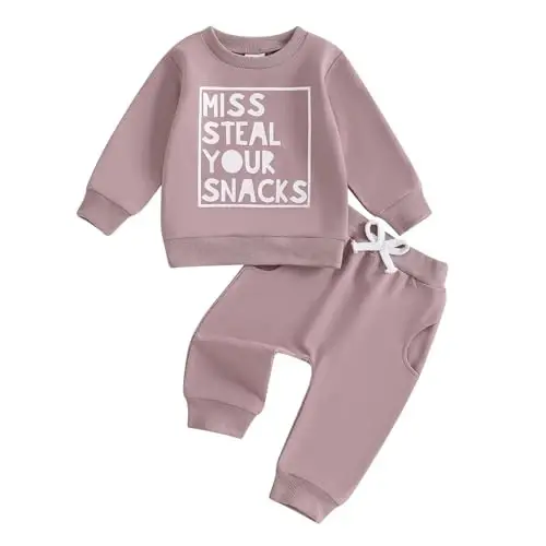 allshope Baby Girl Fall Clothes Set Long Sleeve Letter Print Sweatshirt Pants Toddler Infant Outfits 6 12 18 24 Months 2T 3T - 1