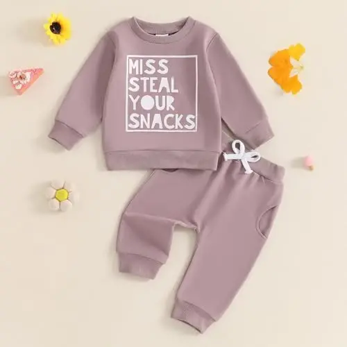 allshope Baby Girl Fall Clothes Set Long Sleeve Letter Print Sweatshirt Pants Toddler Infant Outfits 6 12 18 24 Months 2T 3T - 2