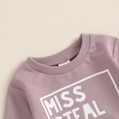 allshope Baby Girl Fall Clothes Set Long Sleeve Letter Print Sweatshirt Pants Toddler Infant Outfits 6 12 18 24 Months 2T 3T - 4