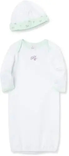 Little Me Clothes for Baby Girls' 2-Piece Nightgown and Cap Set 100% Cotton with Elastic Bottom, Baby Essentials, 0-3 Months - 1