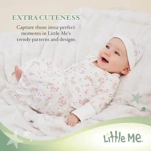 Little Me Clothes for Baby Girls' 2-Piece Nightgown and Cap Set 100% Cotton with Elastic Bottom, Baby Essentials, 0-3 Months - 4