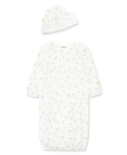Little Me Clothes for Baby Girls' 2-Piece Nightgown and Cap Set 100% Cotton with Elastic Bottom, Baby Essentials, 0-3 Months - 1