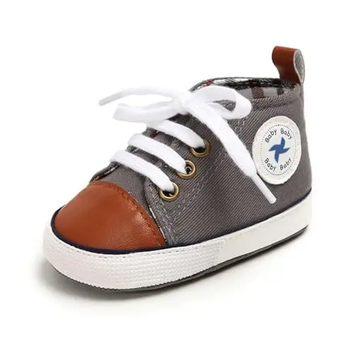 Baby Girls Boys Shoes Soft Anti-Slip Sole Newborn First Walkers High Top Canvas Denim Unisex Infant Sneaker - 2