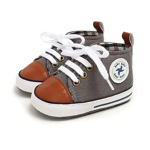 Baby Girls Boys Shoes Soft Anti-Slip Sole Newborn First Walkers High Top Canvas Denim Unisex Infant Sneaker - 4