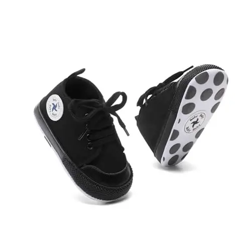 Baby Girls Boys Shoes Soft Anti-Slip Sole Newborn First Walkers High Top Canvas Denim Unisex Infant Sneaker - 3