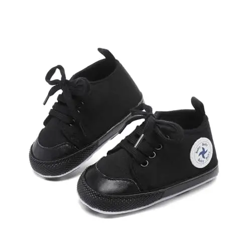 Baby Girls Boys Shoes Soft Anti-Slip Sole Newborn First Walkers High Top Canvas Denim Unisex Infant Sneaker - 4