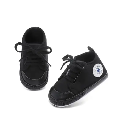 Baby Girls Boys Shoes Soft Anti-Slip Sole Newborn First Walkers High Top Canvas Denim Unisex Infant Sneaker - 5