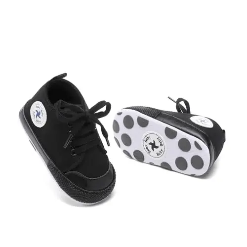 Baby Girls Boys Shoes Soft Anti-Slip Sole Newborn First Walkers High Top Canvas Denim Unisex Infant Sneaker - 6