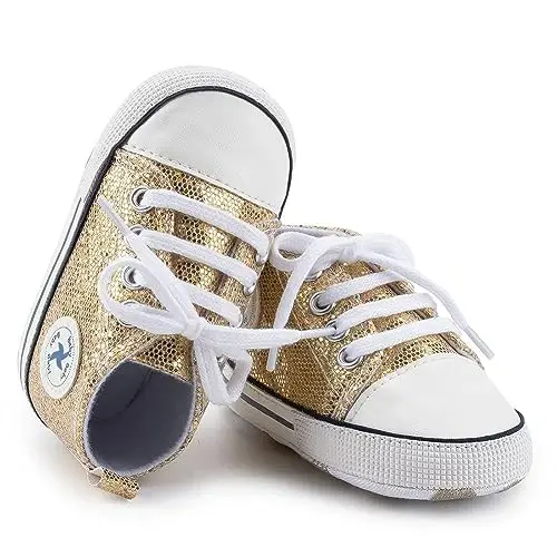Baby Girls Boys Shoes Soft Anti-Slip Sole Newborn First Walkers High Top Canvas Denim Unisex Infant Sneaker - 5