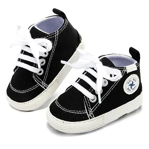 Baby Girls Boys Shoes Soft Anti-Slip Sole Newborn First Walkers High Top Canvas Denim Unisex Infant Sneaker - BABY (1)