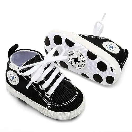 Baby Girls Boys Shoes Soft Anti-Slip Sole Newborn First Walkers High Top Canvas Denim Unisex Infant Sneaker - 4
