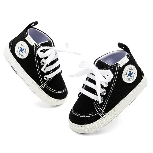 Baby Girls Boys Shoes Soft Anti-Slip Sole Newborn First Walkers High Top Canvas Denim Unisex Infant Sneaker - 5