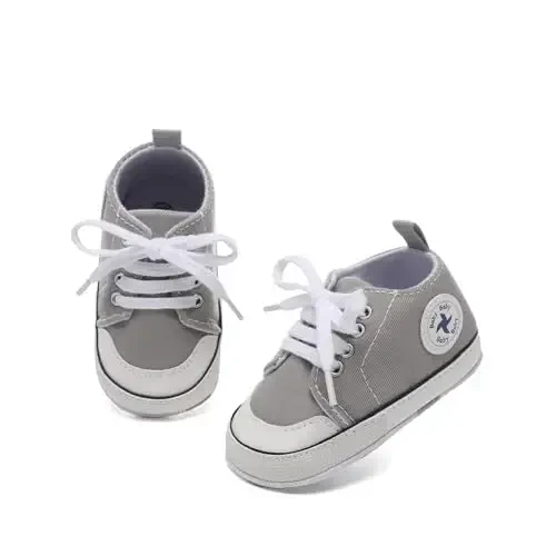 Baby Girls Boys Shoes Soft Anti-Slip Sole Newborn First Walkers High Top Canvas Denim Unisex Infant Sneaker - 4