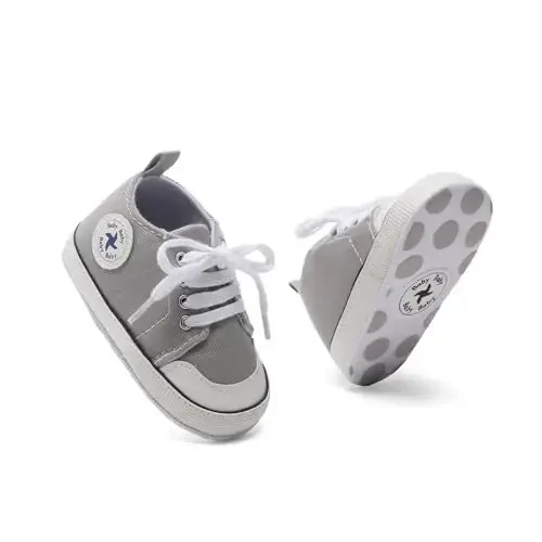 Baby Girls Boys Shoes Soft Anti-Slip Sole Newborn First Walkers High Top Canvas Denim Unisex Infant Sneaker - 5