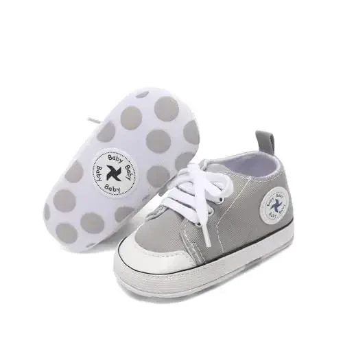 Baby Girls Boys Shoes Soft Anti-Slip Sole Newborn First Walkers High Top Canvas Denim Unisex Infant Sneaker - 1