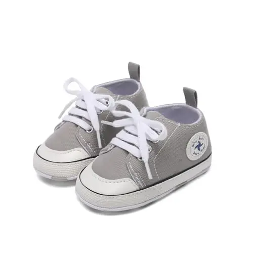 Baby Girls Boys Shoes Soft Anti-Slip Sole Newborn First Walkers High Top Canvas Denim Unisex Infant Sneaker - 3