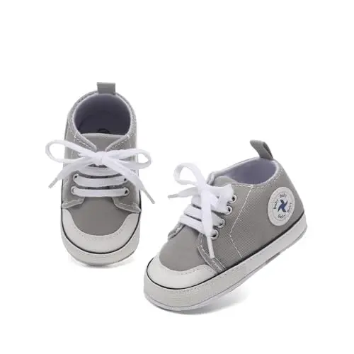 Baby Girls Boys Shoes Soft Anti-Slip Sole Newborn First Walkers High Top Canvas Denim Unisex Infant Sneaker - 4