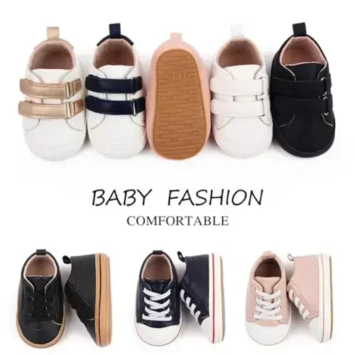 Baby Girls Boys Shoes Soft Anti-Slip Sole Newborn First Walkers High Top Canvas Denim Unisex Infant Sneaker - 6