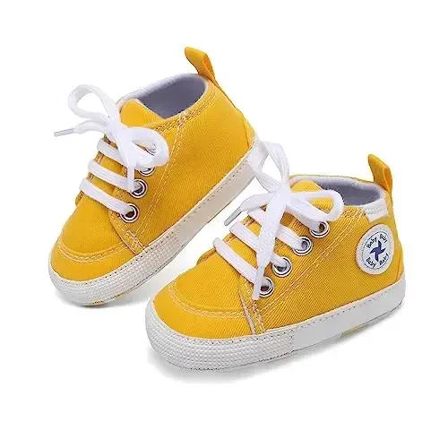Baby Girls Boys Shoes Soft Anti-Slip Sole Newborn First Walkers High Top Canvas Denim Unisex Infant Sneaker - 3