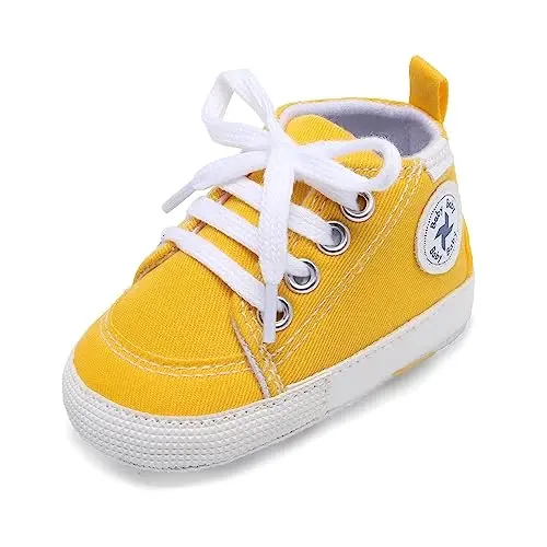 Baby Girls Boys Shoes Soft Anti-Slip Sole Newborn First Walkers High Top Canvas Denim Unisex Infant Sneaker - 1