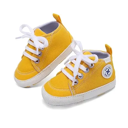 Baby Girls Boys Shoes Soft Anti-Slip Sole Newborn First Walkers High Top Canvas Denim Unisex Infant Sneaker - 3