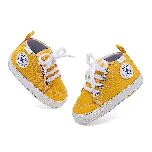 Baby Girls Boys Shoes Soft Anti-Slip Sole Newborn First Walkers High Top Canvas Denim Unisex Infant Sneaker - 5