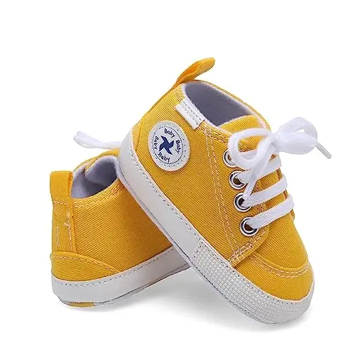 Baby Girls Boys Shoes Soft Anti-Slip Sole Newborn First Walkers High Top Canvas Denim Unisex Infant Sneaker - 6