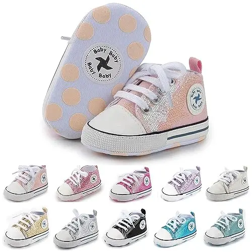 Baby Girls Boys Shoes Soft Anti-Slip Sole Newborn First Walkers High Top Canvas Denim Unisex Infant Sneaker - BABY