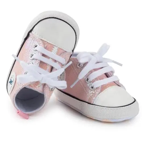 Baby Girls Boys Shoes Soft Anti-Slip Sole Newborn First Walkers High Top Canvas Denim Unisex Infant Sneaker - 2