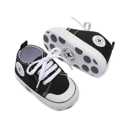 Baby Girls Boys Shoes Soft Anti-Slip Sole Newborn First Walkers High Top Canvas Denim Unisex Infant Sneaker - 2