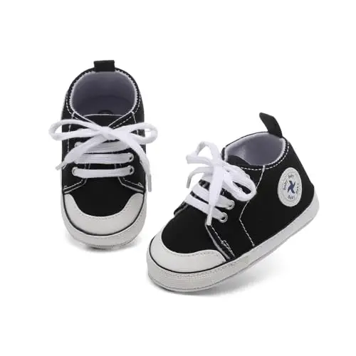 Baby Girls Boys Shoes Soft Anti-Slip Sole Newborn First Walkers High Top Canvas Denim Unisex Infant Sneaker - 3