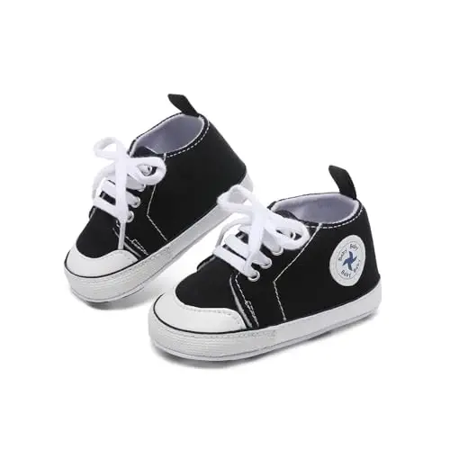 Baby Girls Boys Shoes Soft Anti-Slip Sole Newborn First Walkers High Top Canvas Denim Unisex Infant Sneaker - 4