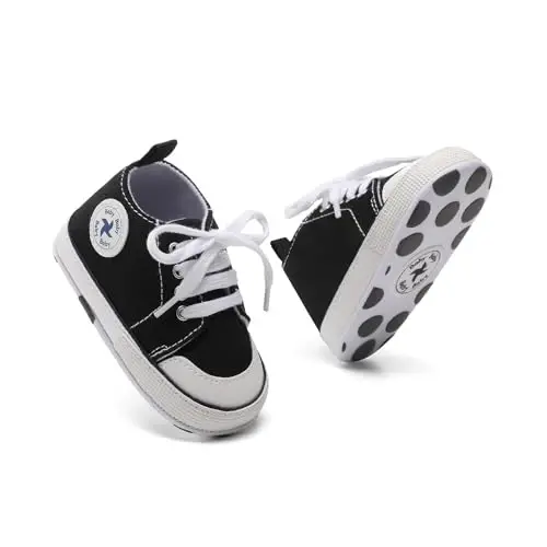 Baby Girls Boys Shoes Soft Anti-Slip Sole Newborn First Walkers High Top Canvas Denim Unisex Infant Sneaker - 5