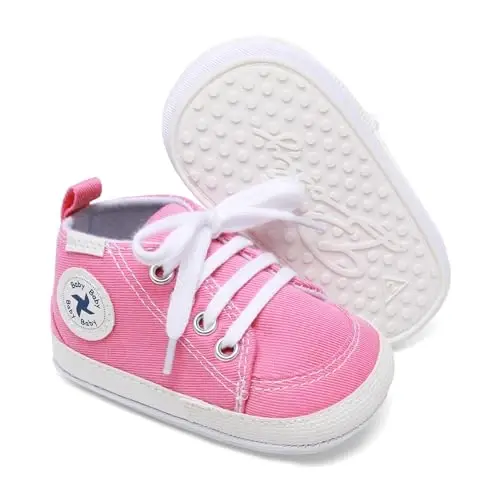 Baby Girls Boys Shoes Soft Anti-Slip Sole Newborn First Walkers High Top Canvas Denim Unisex Infant Sneaker - 1