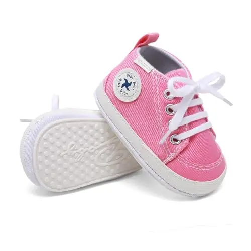 Baby Girls Boys Shoes Soft Anti-Slip Sole Newborn First Walkers High Top Canvas Denim Unisex Infant Sneaker - 2