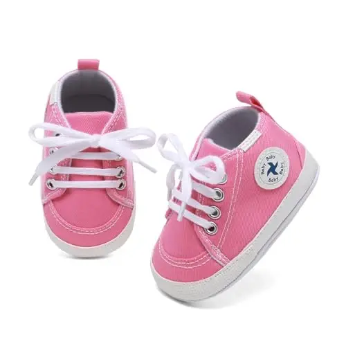 Baby Girls Boys Shoes Soft Anti-Slip Sole Newborn First Walkers High Top Canvas Denim Unisex Infant Sneaker - 3