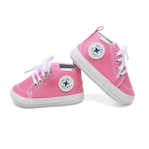 Baby Girls Boys Shoes Soft Anti-Slip Sole Newborn First Walkers High Top Canvas Denim Unisex Infant Sneaker - 5
