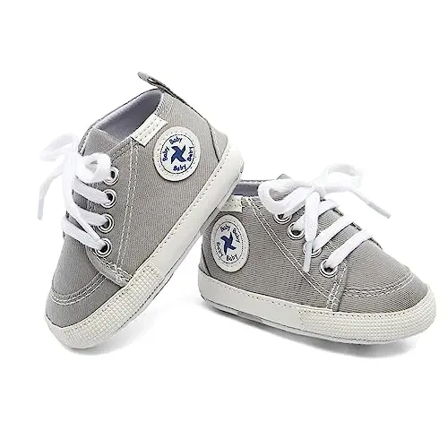 Baby Girls Boys Shoes Soft Anti-Slip Sole Newborn First Walkers High Top Canvas Denim Unisex Infant Sneaker - 2