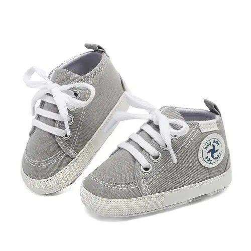 Baby Girls Boys Shoes Soft Anti-Slip Sole Newborn First Walkers High Top Canvas Denim Unisex Infant Sneaker - 3
