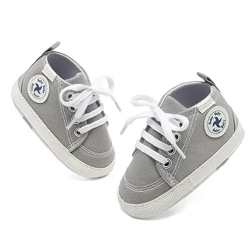 Baby Girls Boys Shoes Soft Anti-Slip Sole Newborn First Walkers High Top Canvas Denim Unisex Infant Sneaker - 5