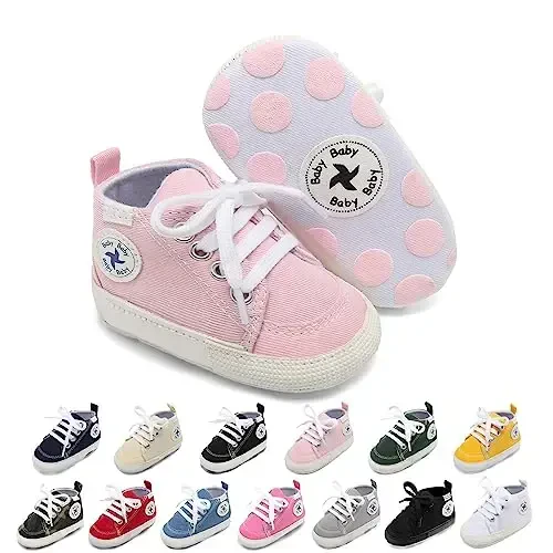 Baby Girls Boys Shoes Soft Anti-Slip Sole Newborn First Walkers High Top Canvas Denim Unisex Infant Sneaker - BABY
