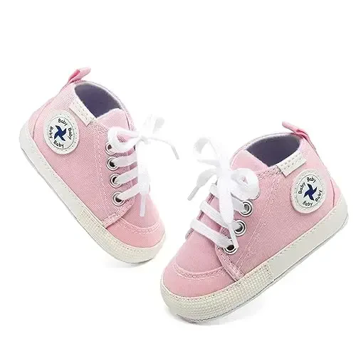 Baby Girls Boys Shoes Soft Anti-Slip Sole Newborn First Walkers High Top Canvas Denim Unisex Infant Sneaker - 5