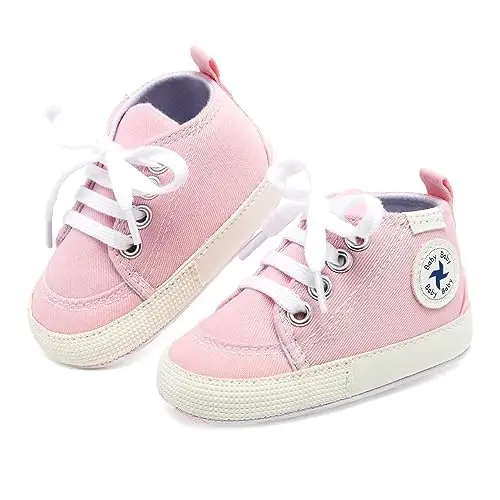 Baby Girls Boys Shoes Soft Anti-Slip Sole Newborn First Walkers High Top Canvas Denim Unisex Infant Sneaker - 3