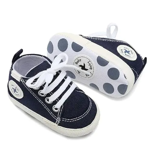 Baby Girls Boys Shoes Soft Anti-Slip Sole Newborn First Walkers High Top Canvas Denim Unisex Infant Sneaker - 3