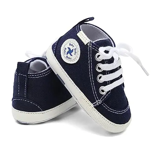 Baby Girls Boys Shoes Soft Anti-Slip Sole Newborn First Walkers High Top Canvas Denim Unisex Infant Sneaker - 4