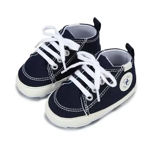 Baby Girls Boys Shoes Soft Anti-Slip Sole Newborn First Walkers High Top Canvas Denim Unisex Infant Sneaker - 6