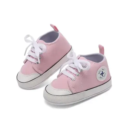 Baby Girls Boys Shoes Soft Anti-Slip Sole Newborn First Walkers High Top Canvas Denim Unisex Infant Sneaker - BABY (1)