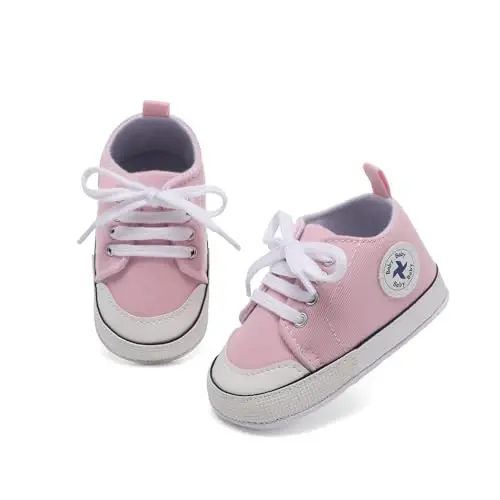 Baby Girls Boys Shoes Soft Anti-Slip Sole Newborn First Walkers High Top Canvas Denim Unisex Infant Sneaker - 3