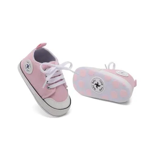 Baby Girls Boys Shoes Soft Anti-Slip Sole Newborn First Walkers High Top Canvas Denim Unisex Infant Sneaker - 5